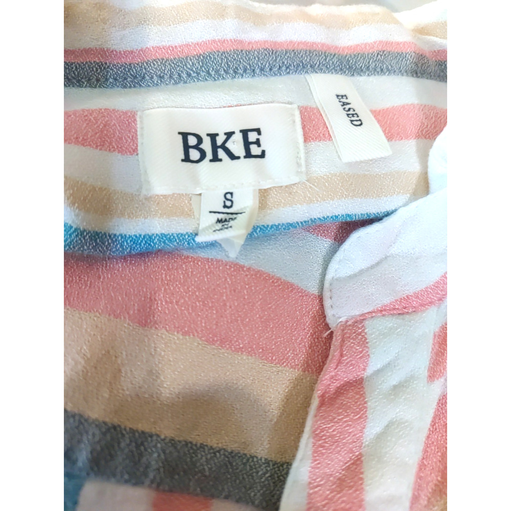 B K E Eased Women's Long Sleeve Pullover Striped Shirt Size Small Pink Blue - Picture 5 of 8